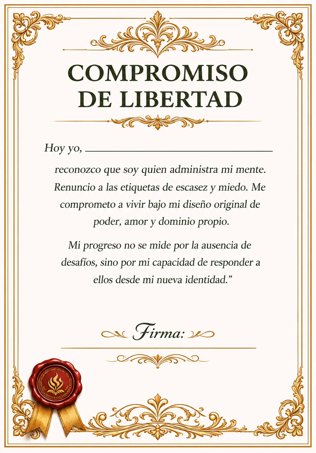 Certificado Compromiso de Libertad — regalo al completar los 30 días