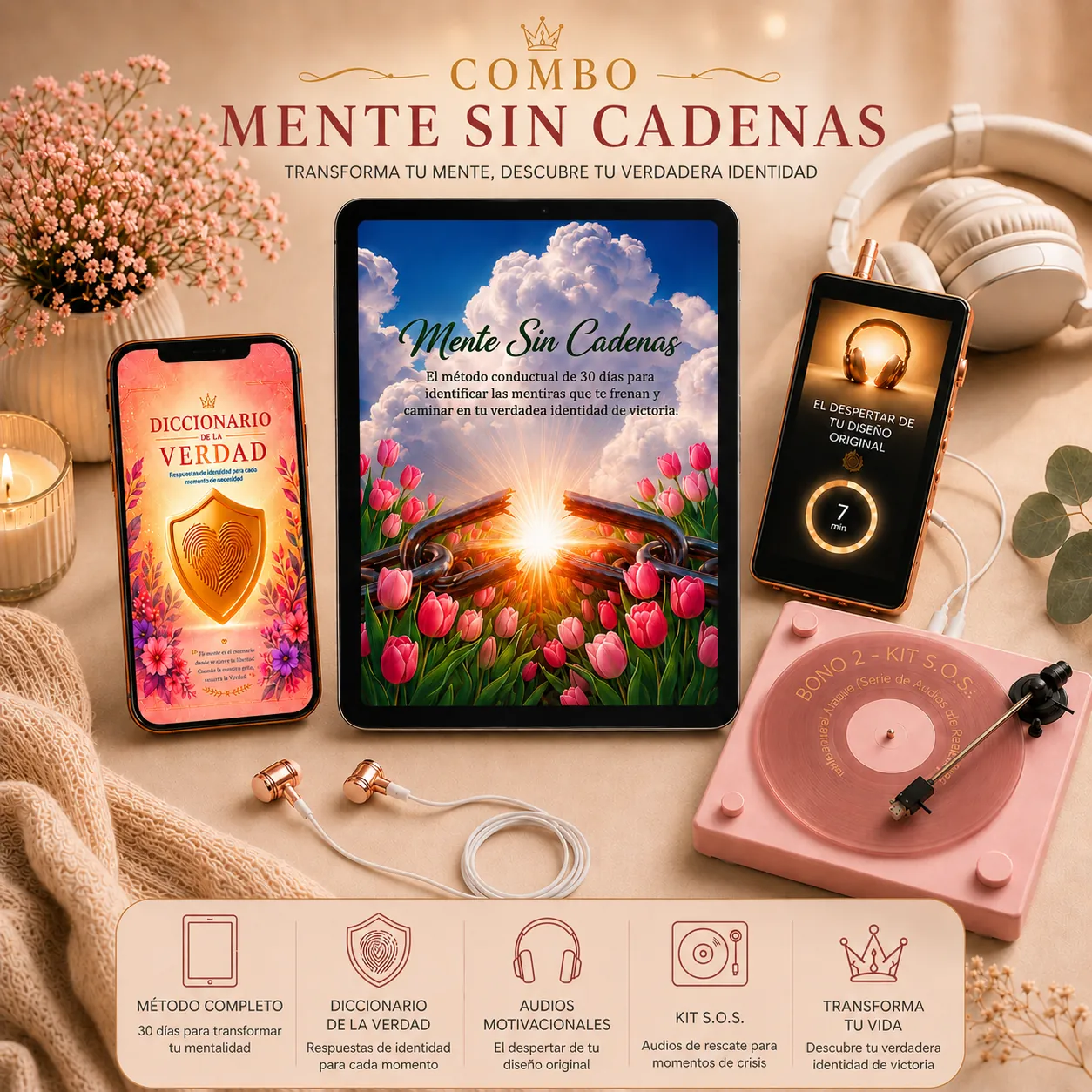 Combo Mente Sin Cadenas: workbook, audio, kit S.O.S y e-book